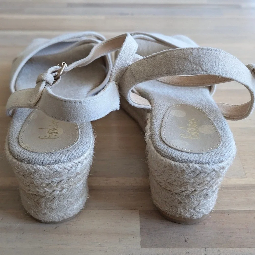 Boden Suede Espadrille Wedge Sandals Beige Platform Ankle Strap Size 40‎ (US 9)